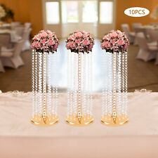 10Pcs Vases with Crystal Beads Wedding Tabletop Centerpieces Iron Flower Stand