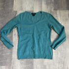 Ann Taylor 100% Cashmere Sweater Women's Small Petite V-neck Blue Green-holes