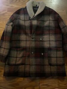 MINT The J Peterman Company made in USA Blanket check plaid wool coat Size XL