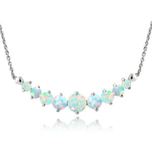 Sterling Silver Created Opal Graduated Necklace