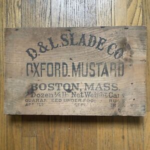 Antique Wooden Box SLADES OXFORD MUSTARD 19x12” Shipping Display Crate BOSTON MA