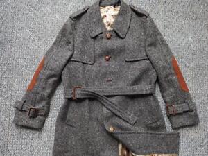 vintage USA made TWEED donegal wool 42R trench coat SHERLOCK belted jacket