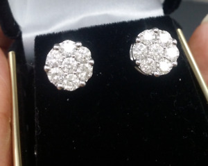 Steal Deal! 2.10ctw Genuine Cluster Round Diamond Stud Earring 10K Gold 10.50MM