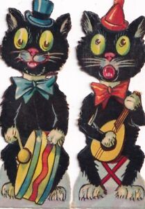 Antique Victorian Old Vintage Die Cut Scrap Lot -Halloween Black Cat Cats