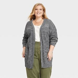 Women's Plus Size Marled Open-Front Cardigan - Knox Rose Steel Gray 1X