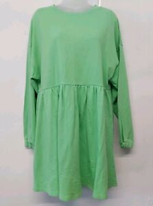 Ladies Dress Size 12 Lime Green Cotton Jumper Dress Spring Summer Wear