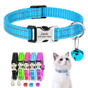 Personalized Nylon Cat Collar Reflective Pet Name Engraved Metal Buckle & Bell