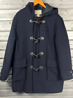 LL Bean Navy Blue Wool Quilted Lined Toggle Coat Jacket Mens L Hooded Thinsulate