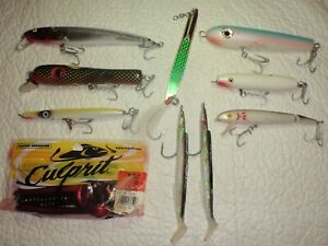 9 Saltwater Striper lure assortment, 6 plugs, Deadly Dick, teasers, 10