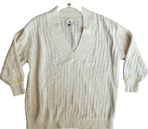 Cabi Croquet Pullover Sweater Womens S Spring 2023 Beige Yellow #6233