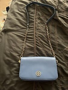 Tory Burch Cross Body Bag Blue Leather Purse Handbag