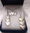 Montana Silversmiths Silver Gold Engraved Triple Heart Jewelry Set W/Box Great !