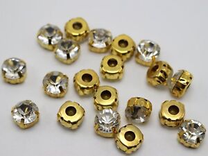 Craft Golden Clear Crystal Glass Rose Montees Sew on Rhinestones Beads 4mm-10mm