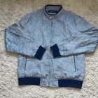 Zara Jacket Mens Blue Bomber Man Full Zip Pockets Linen Coat XL