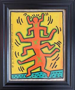 Keith Haring  Drawing on Vintage Unique Paper SIGNED NYC