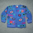 Vintage LL Bean Sweater Womens Large Blue Geometric Cardigan Mohair Blend 80s 90