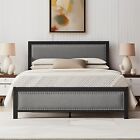 Twin Full Queen Size Bed Frame Metal Platform w/Upholstered Headboard Footboard