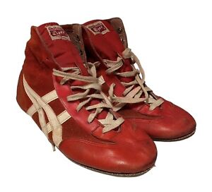 Rare Vintage 1980s ASICS Onitsuka Tiger Red Wrestling Shoes, Mens Size 7
