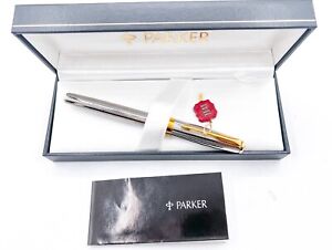 New Parker Sonnet Silver Plated with gold trim rollerball pen Box Free Ship