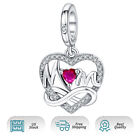 Real 925 Sterling Silver Love Mom Heart Dangle For Charm Bracelets & Necklaces