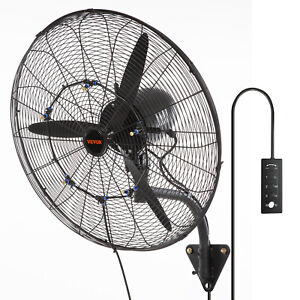 VEVOR Wall-Mount Misting Fan Oscillating Metal Fan 24.3'' 3 Speed Waterproof