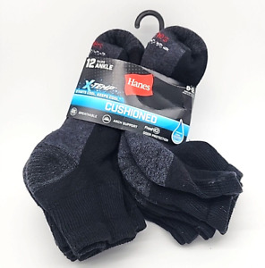 12 Pack Hanes Cushioned X-temp Men’s Ankle Socks, Size 6-12 - Black (9630)
