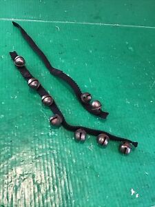 Vintage 9 Brass Jingle Sleigh Bells on a Torn Leather Strap