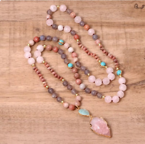 Rose Quartz Mala Beads Healing Meditation Talisman Men Women Necklace Xmas Gifts