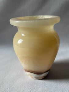 Vintage Alabaster Onyx Stone Bud Vase Cream Brown