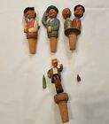 Anri Italy Carved Wood Wine Cork Stoppers Mechanical Moving Lot Of 4 Flaws