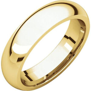 5mm 14K Solid Yellow Gold Classic Dome Half Round Comfort Fit Wedding Band Ring