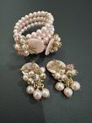 Vintage Faux Pink Pearl Wrap Bracelet W Earrings Unsigned Miriam Haskell?