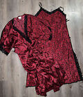Vintage Peignoir Lingerie set Nightgown & Robe silky leopard print Red Size XL