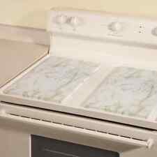Electric or Gas Stove Burner Covers White Marble Top Rectangle Metal Set 2