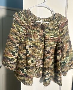 LEO & NICOLE COLORFUL KNIT WOOL BLEND SINGLE BUTTON OPEN FRONT CARDIGAN SMALL S