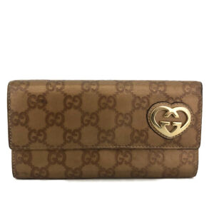 GUCCI Ssima Lovely Heart GG Logo Leather Long Bifold Wallet/9Y0515