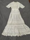 Antique Edwardian Cotton Lawn Tea Dress Gown Victorian Lace 1900