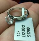 2 Ct Round Cut Solitaire Engagement Wedding Promise Ring 14K White Gold Finish