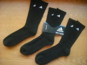 Mens NWT Adidas Crew Socks 3prs BIG & TALL Black Cushioned SOFT Sz:XL (12-15)