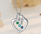 Personalized Heart 3 Name 3 Birthstone Necklace For Mom or Grandma