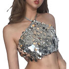 Womens Glitter Sequin Halter Backless Bra Crop Top Festival Party Club Rave Vest