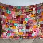 Queen Kantha Quilt Bedspread Bohemian Vintage Cotton Multicolor Gypsy Blanket