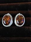 Vintage Sterling Silver Baltic Amber Clip On Earrings