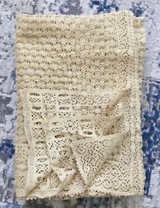 Antique VTG Ecru Tea Stained Lace Curtains Lot Of 2 French Country Crafts #2