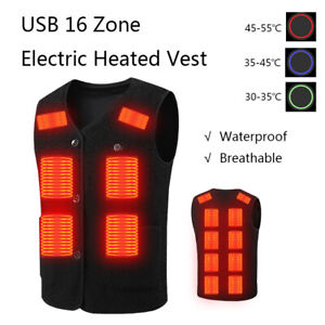 USB 16 Zone Electric Heated Vest Vitality Restoration Winter Warm Clothes