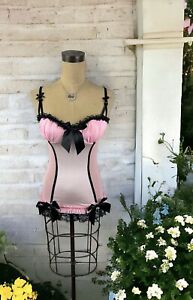 Baby Pink Sheer Babydoll Top Bows Coquette Lolita Goth Fairy Ruffle Steampunk S