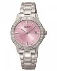 NEW Women's Seiko SUR863 Stainless Steel Crystal Accent Pink Quartz Dial Watch