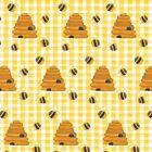 Fabric Bees Beehive on Yellow Gingham Baby Flannel by the 1/4 yard N0953AE-44