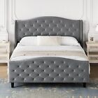 Queen King Size Bed Frame Upholstered Platform with Headboard and Footboard