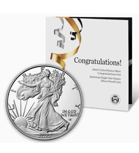 2022W US Mint Congratulations Set With Silver Eagle Proof Coin 22RF. Free Ship